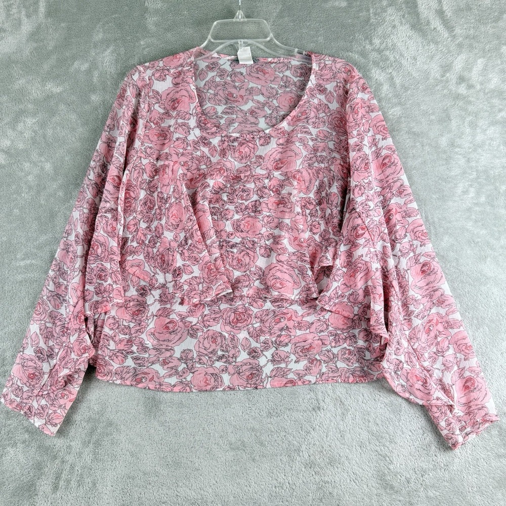Sans‎ Souci Top Womens Large Pink White Floral Tiered Butterfly Whimsy Fairy